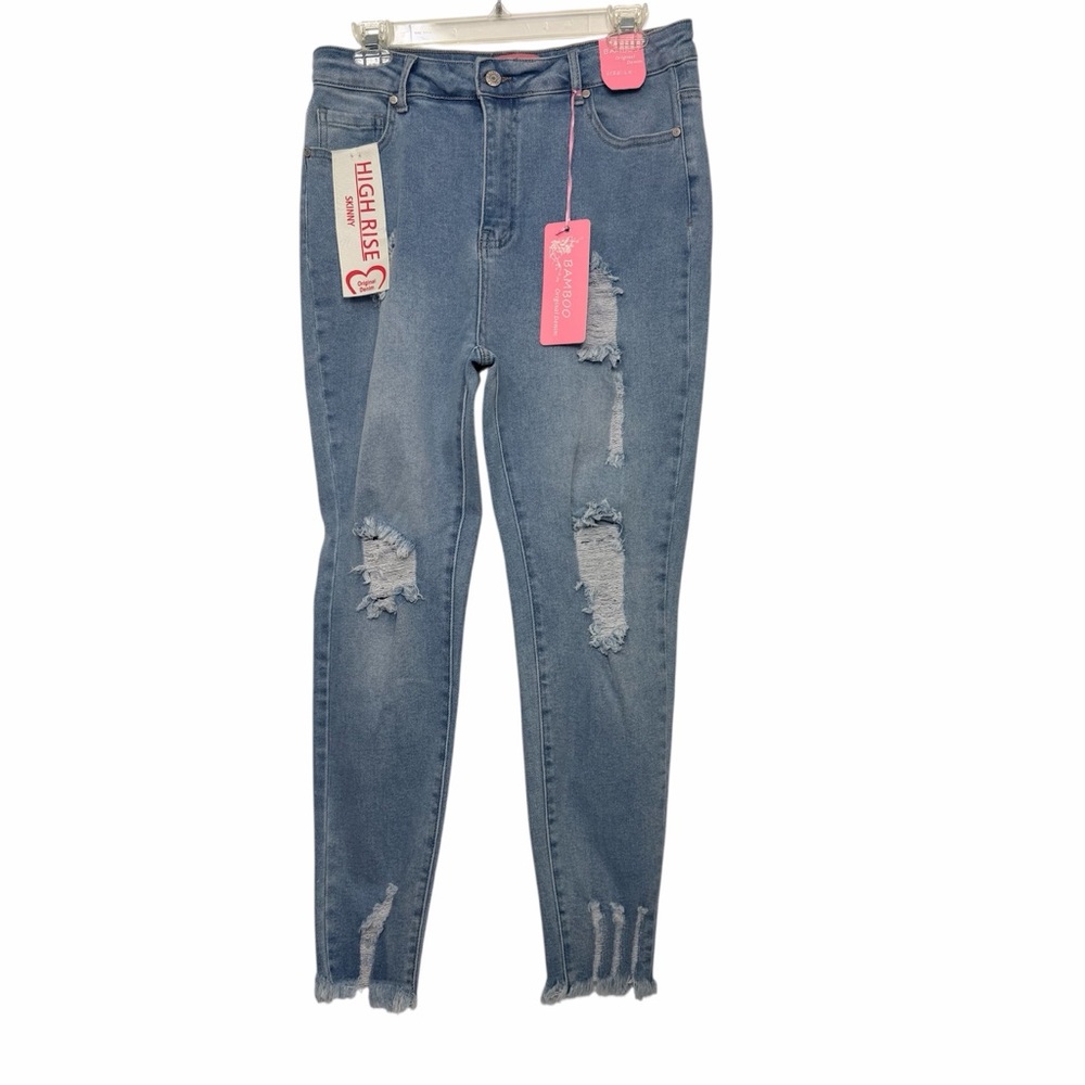 BAMBOO Ripped Blue Skinny Jeans high rise